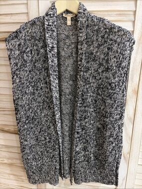 Eileen Fisher Women's Black & White Marled Open-Front Sweater Vest